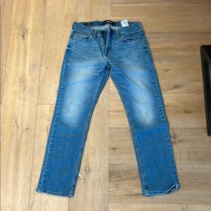 Hollister Blue Straight-Leg Jeans with medium  Faded Wash